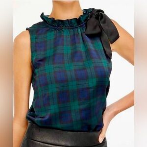 JCrew Factory Sleeveless Ruffle Neck Bow Shoulder Top NWT